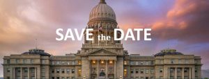 save the date text over an image of the Idaho state capitol building
