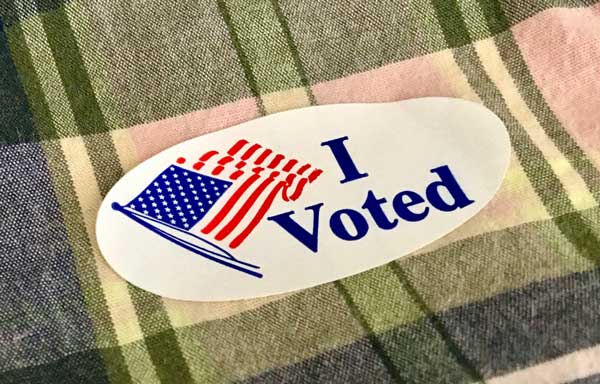 I voted sticker on plaid fabric