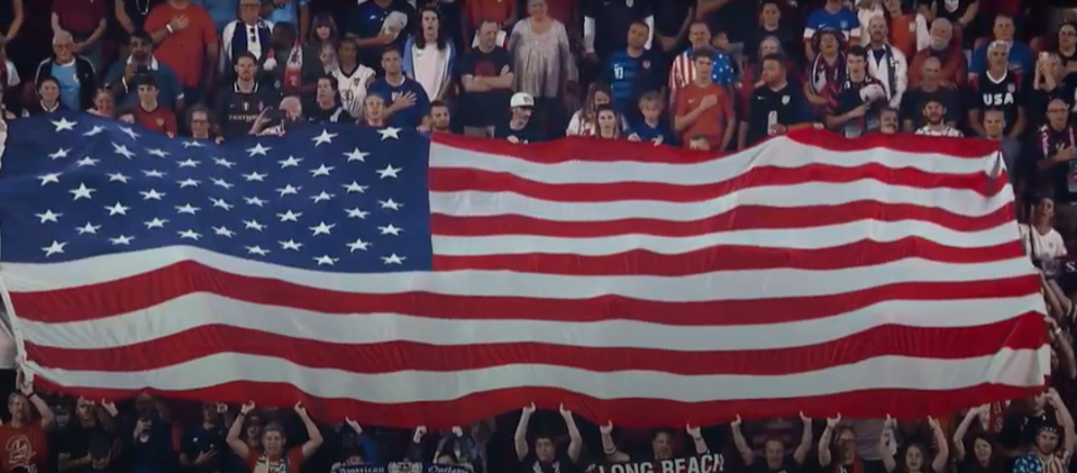 crowd and USA flag